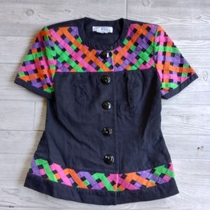 Warren Petites Women's Black Colorful Blazer Jacket Coat 6